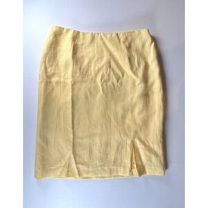 Talbots 100% Irish Linen Yellow Pencil Skirt Size 16 Lined Knee Length Slit